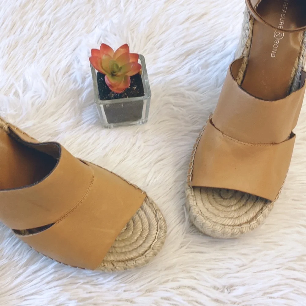 Treasure&Bond | Tan Leather Platform Espadrille wedges sandals women size 8